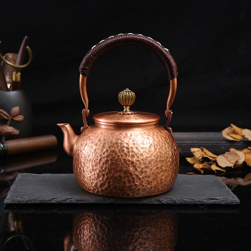 Handcrafted Retro Copper Kettle with Handle - Portable Purple Copper Tea Boiler Gift Set