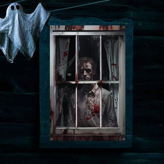 Хэллоуин Страшный Оконный Покров Ужас Женщина Призрак Оконный Покров Занавес Внутренней Уличной Вечеринки Дом С Привидениями Окно Дверь Украшения Плакат