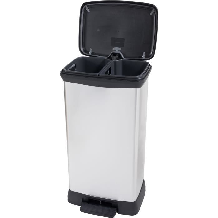 Poubelle a Pédale - DECO BIN DUO RECTANGLE - 46 L (23+23L) - Gris Métallisé - Curver