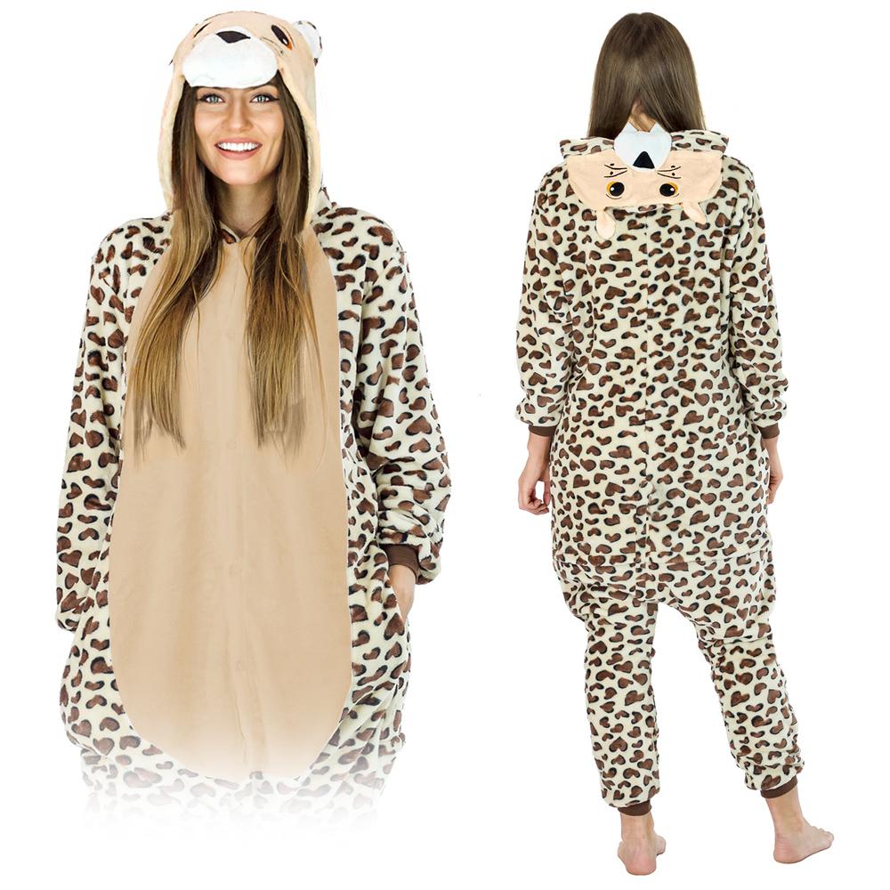 Onesie kigurumi costume cheetah warm pajamas disguise jumpsuit zipper l