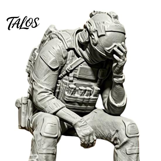 Talos 3D Printed Soldier Figurine Ornament, Sitting Tactical Statue, Funny Tired Sculpture for Table Shelf Edge Decor