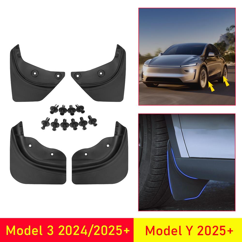 Mud Flaps for Tesla Model Y Juniper Model 3 2025 2026 Splash Guards Fender Mudflaps Organizer Anti-Sand Car Travel Accessories