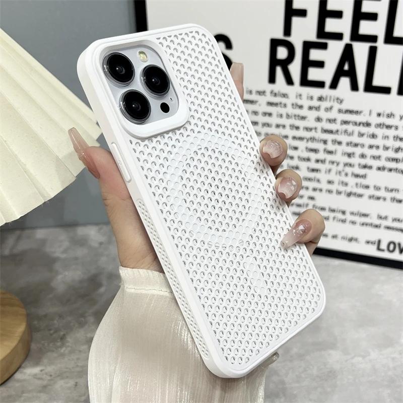 Роскошный сетчатый чехол для телефона с магнитной системой Magsafe и отводом тепла для iPhone 16 Pro Max Для iPhone 11 12 13 14 15 16Plus Защитная крышка