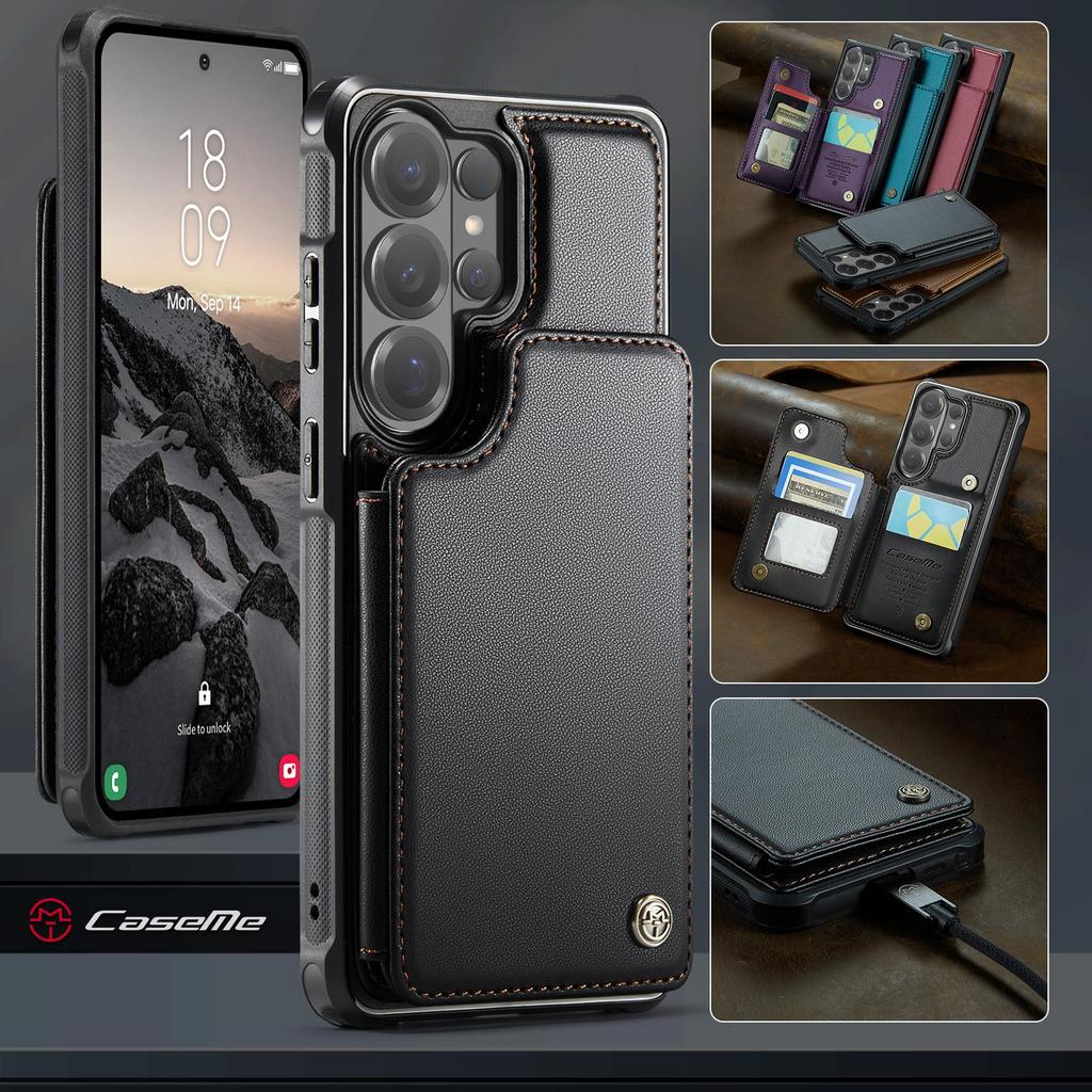CaseMe Премиальный чехол из ПУ кожи для Samsung Galaxy S26+ S25 S24 S23 S22 S21 S20 Plus Ultra FE Кошелек-держатель для карт Защитная задняя крышка телефона Наклейки
