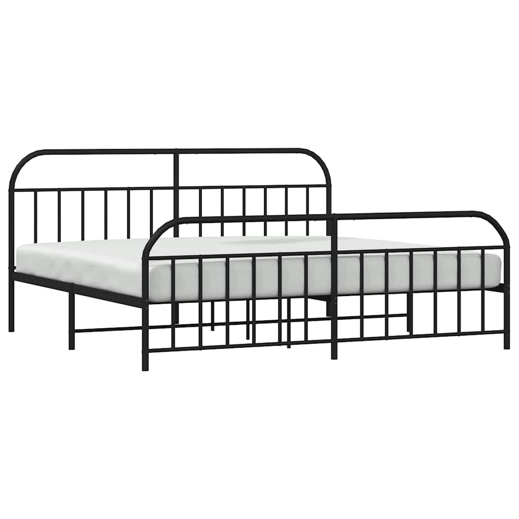 Metal Bed Frame with Headboard and Footboard Black 193 x 203 cm