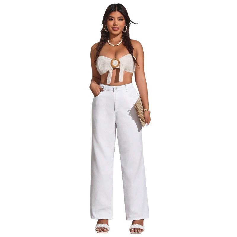 Womens High-Waisted Wide Leg Denim Pants Stretchy Casual Jeans 2025 White Pink Black Blue Gray