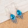 Rare Swiss Blue Topaz Gemstone 925 Sterling Silver Jewelry Handmade Earrings1.9" EE-85-8