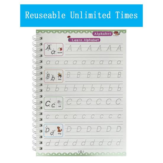 Handwriting Practice Book for Kids Magic Grooved Writing Copybook Reusable Writing Practice Workbook Kindergarten Pre-School Essentials