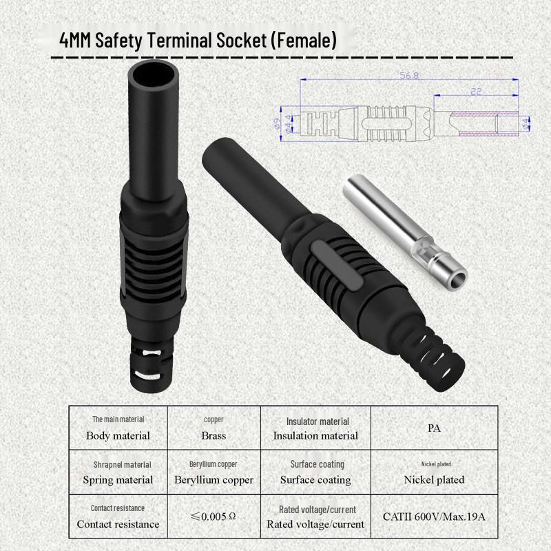 Тестовый удлинительный шнур с банановыми штекерами 4 мм, папа-мама, никелированное медное покрытие разъема, паяемое гнездо 32А
