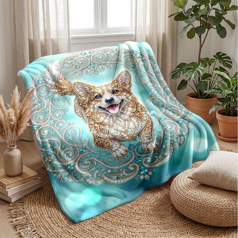 Golden Corgi Dreams Theme blanket Lightweight Warm Flannel Blanket Decorative Throw Blanket for Home Decoration