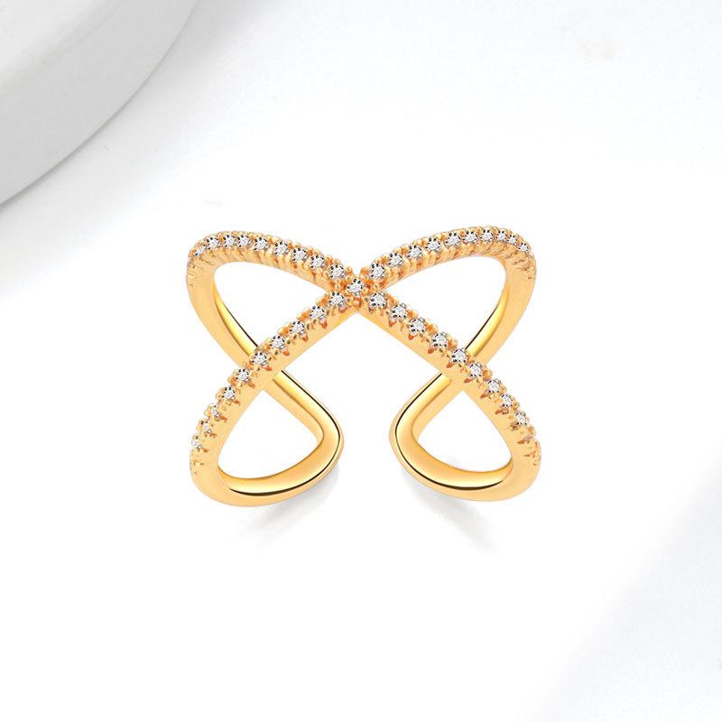 Minimalist Micro Paved Zircon Cross Geometric Open Ring Luxury Personalized High End Fashion Jewelry For Women