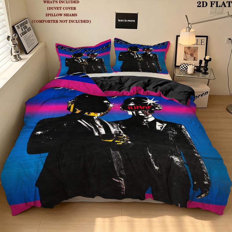 Daft Punk Bedding Quilt Set Quilt Cover Pillowcase Home Decoration Birthday Gift (1 * duvet cover + 2 * pillowcase, without core)