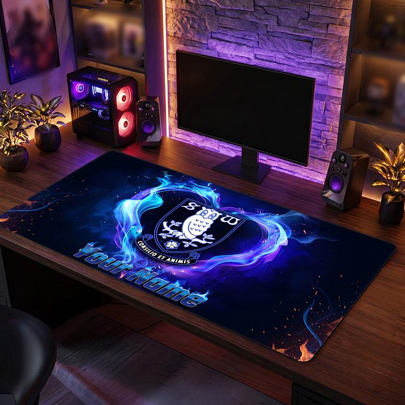 Sheffield Wednesday FC Custom Large Mouse Pad, Personalized Name Text Print, Football Logo Non‑Slip Desk Mat Gaming Gift