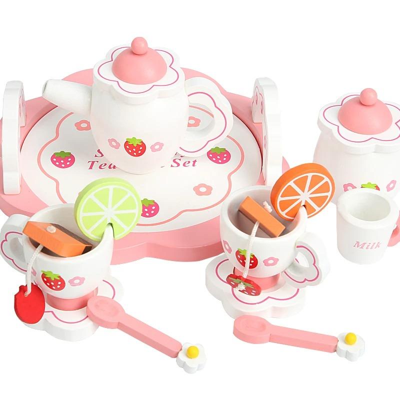 Деревянный набор для послеобеденного чая, игрушка для ролевых игр, еда, обучение, ролевая игра, ранние развивающие игрушки для малышей, девочек и мальчиков, подарки для детей