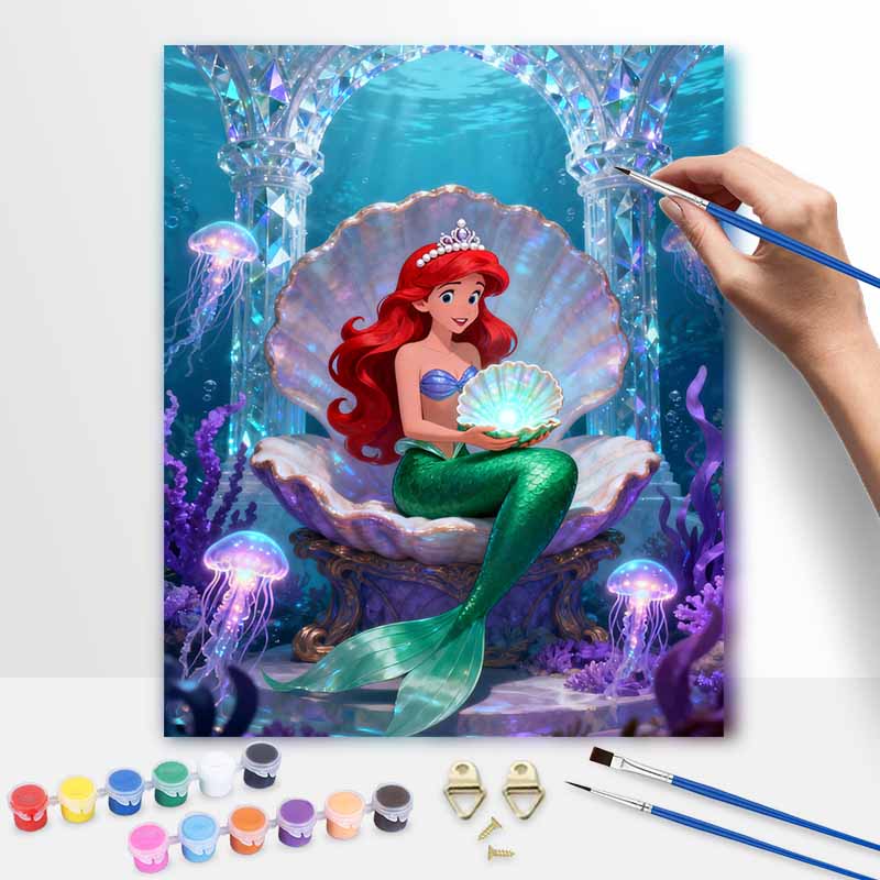 Disney digital oil painting diy oil painting hand painting mermaid underwater pearl living room bedroom decoration painting