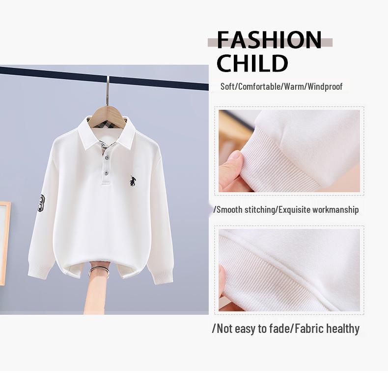 Boys' Stylish Korean Lapel Polo Sweatshirt - Spring Fashion for Big Kids