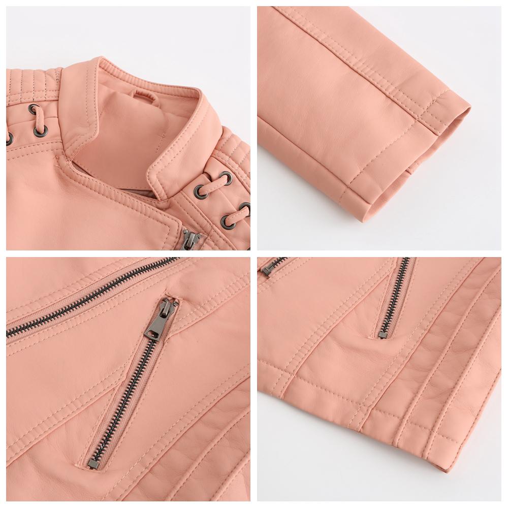 Women's Stylish Faux Leather Jacket Classic PU Moto Biker Fashion Zip Up Casual Short Coat Slim Outerwear with Retro Lacing Detail S-4XL Plus Size