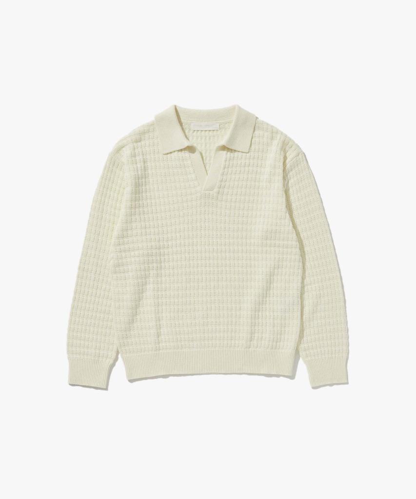PLAC Waffle Long Sleeve Collared Knit Ivory