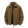 Mens Cotton Fleece-Lined Work Jacket With Collar Multi-Pocket Warm Windproof Outerwear Fall Winter