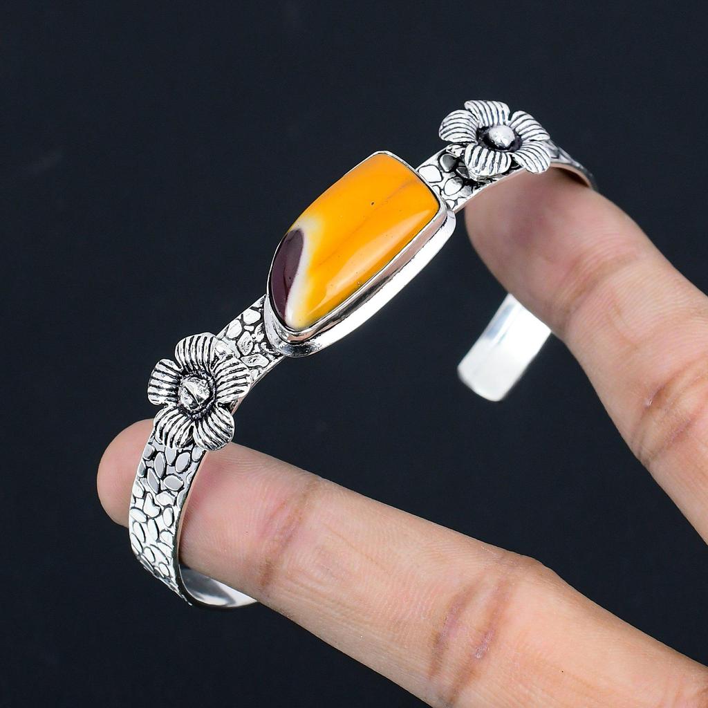 Daughters Day Sale Sterling Silver Mookaite Gemstone Flower Wife Bangle Bracelet
