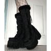 Winter Big Size 43 Y2k White Punk Style Women's Faux Fur Chunky Platform Boots Gothic Black Block High Heels Shoes