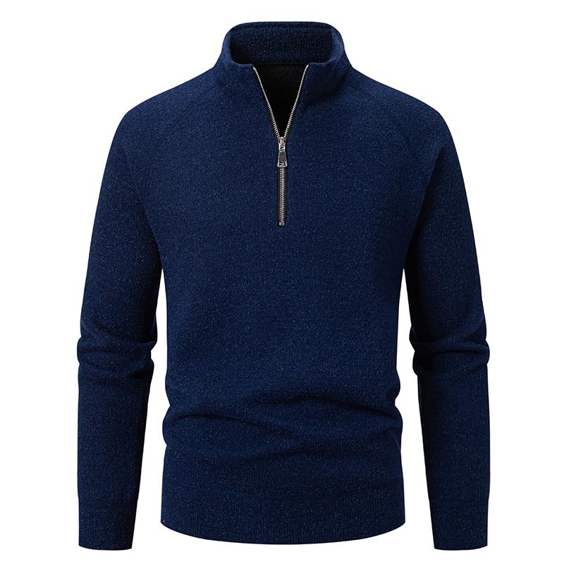 Мужской повседневный свитер на молнии до середины осени-зимы 2025 года, однотонный пуловер с воротником-стойкой, мужской вязаный свитер, мужская верхняя одежда