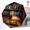 Bookshelf, Lamp Themed Automatic Opening and Closing Umbrella, Brightly Colored 8-rib Portable Umbrella, Suitable for Men and Women, A Perfe