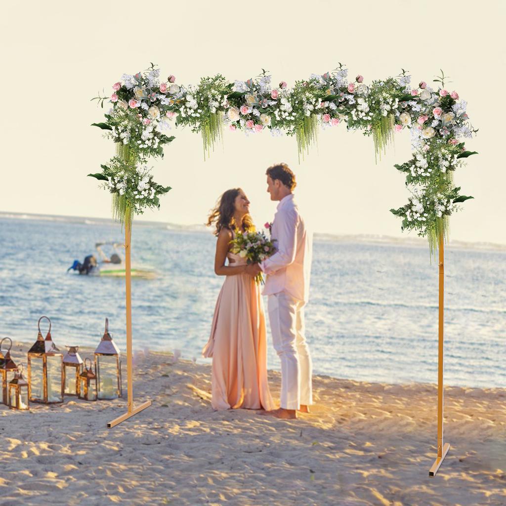 6.6x6.6FT Square Metal Wedding Arch Stand Flower Balloon Arch Stand Backdrop Frame Height Adjustable for Ceremony Party Decor