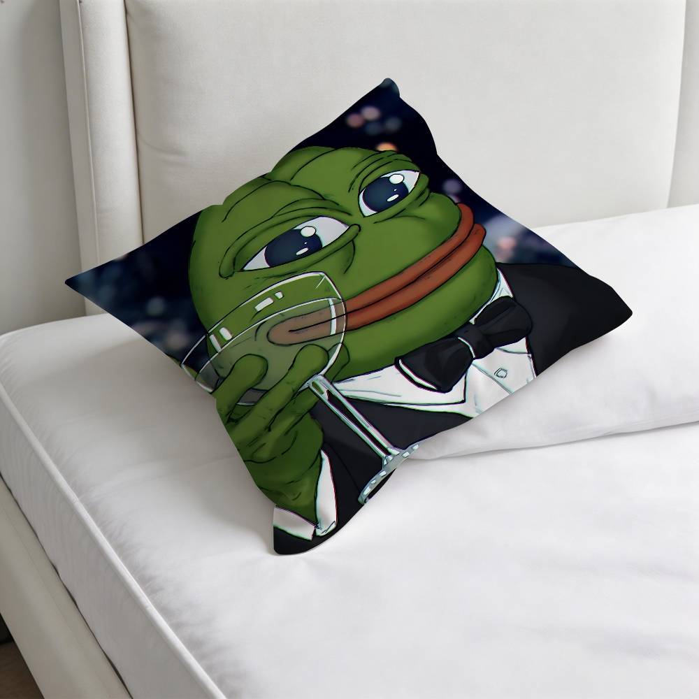 Meme Fuuny Frog PPepe Square Pillow Cover Decorative Throw Pillow Case for Sofa Couch Bed Home Car Living Room Decoration