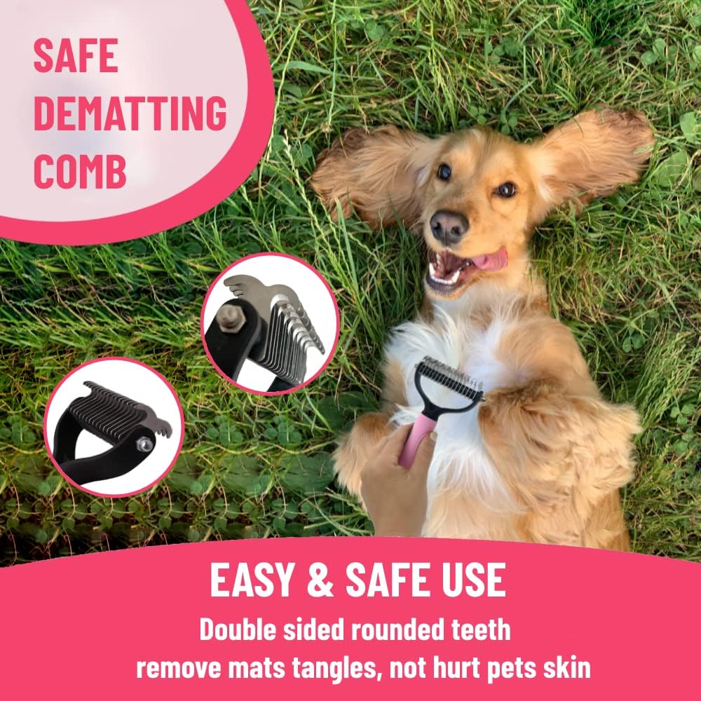 Набор для груминга собак - Щетка для линьки для короткой шерсти, Пуходерка, Гребень от блох, Набор щеток для щенков розового цвета