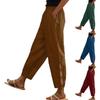 Women's Fashion Cotton Linen Solid Color Casual Daily Side Pockets Leg Hollow Button Trousers