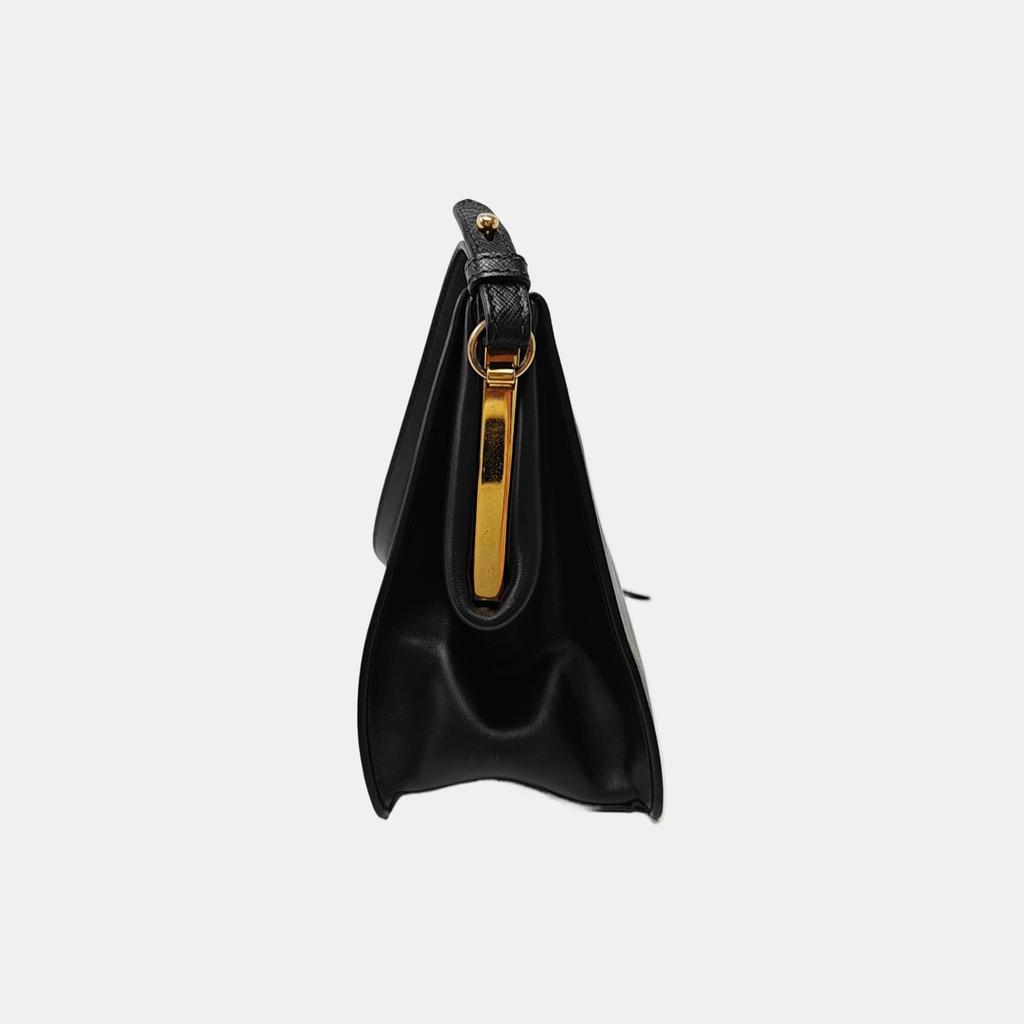 [Pre-Owned] Light Frame Black Leather Shoulder Bag - Good #17UB8P5