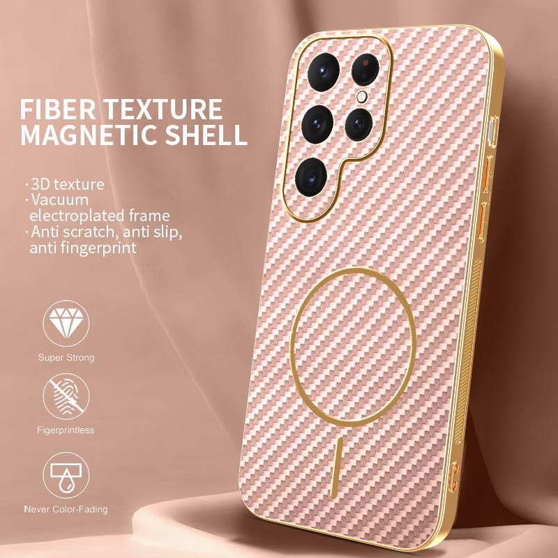 For Samsung Galaxy S25 Ultra Phone Case Carbon Fiber Textured Electroplated TPU Back Cover
