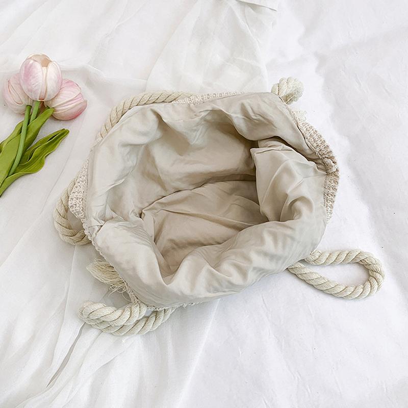 Портативная богемная вязаная сумка через плечо с ажурным узором, однотонная, повседневная плетеная сумка-тоут ручной работы, милая и нежная, вязаная крючком, AVE