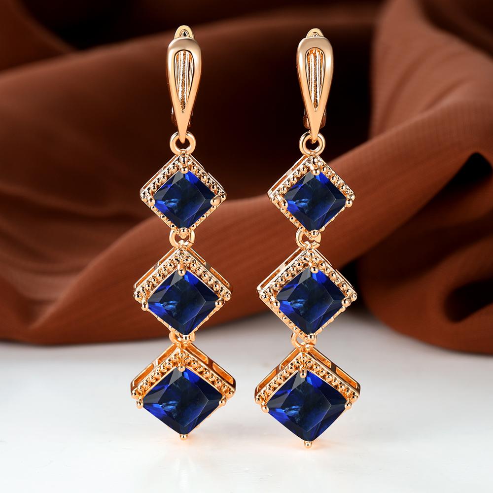 Длинные висячие серьги-крючки с синим камнем принцессы, цвет серебра, желтого золота, квадратной огранки, кольцо для невесты, обручальные украшения