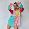 Women's Summer Peach Heart Print Color Contrast Design Long Sleeve Shirt Top