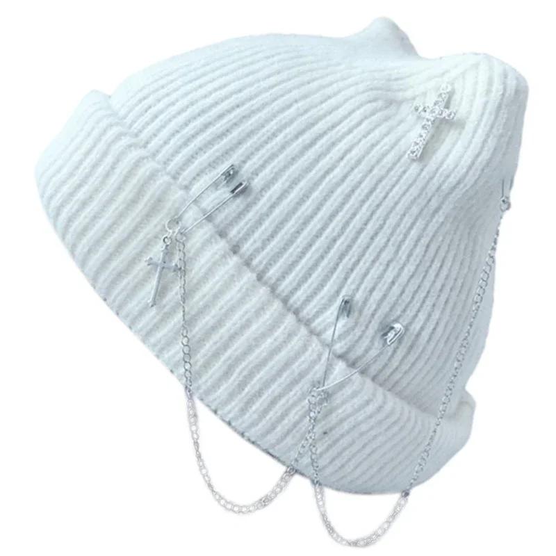 Готическая вязаная шапка-бини для женщин Y2K кошачья шапка-ушанка ручной работы крючком шапка-череп женская подростковая субкультура головной убор