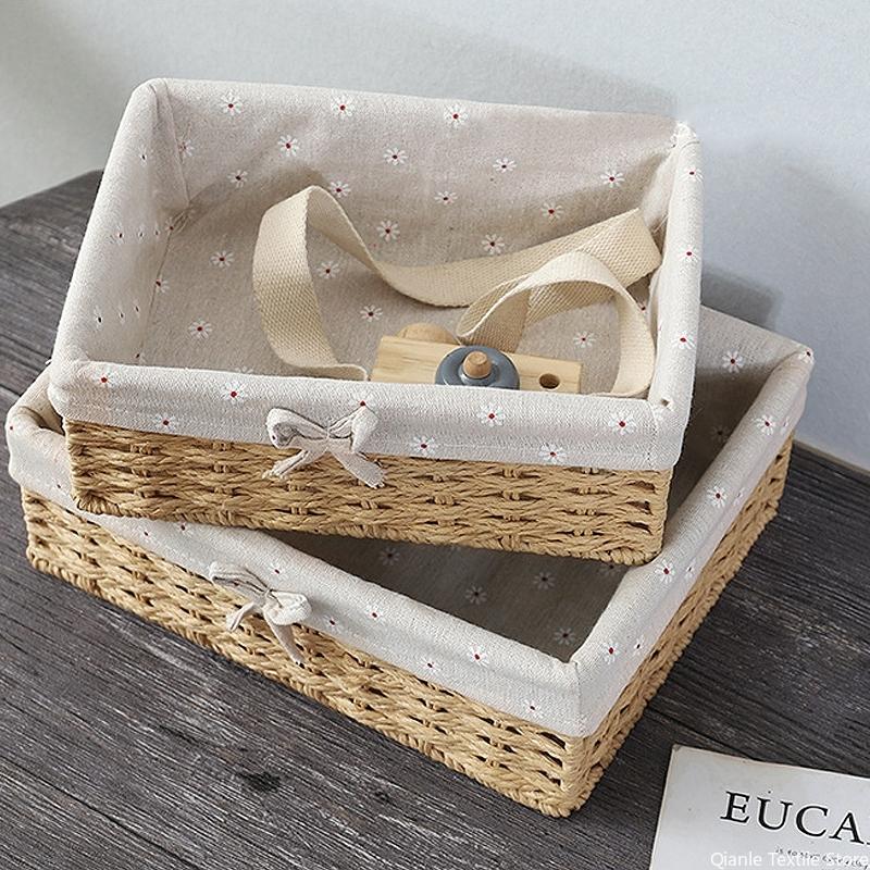 Woven Storage Baskets Organizers Kitchen Sundries Storage Baskets Cosmetics Snack Storage Box Desktop Organizer Container