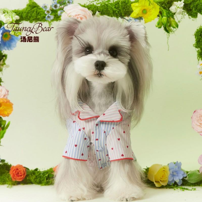 Pet Dog T-Shirt Two-Legged Shirt Schnauzer Teddy Bichon With Heart Polka Dot Red Blue Stripe Contrast Design