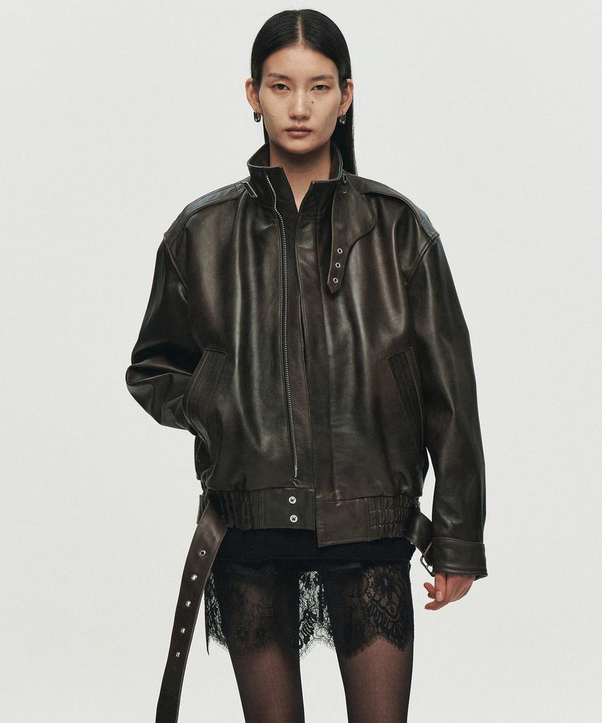 Heute Kain Belted Leather Jacket (Brown)