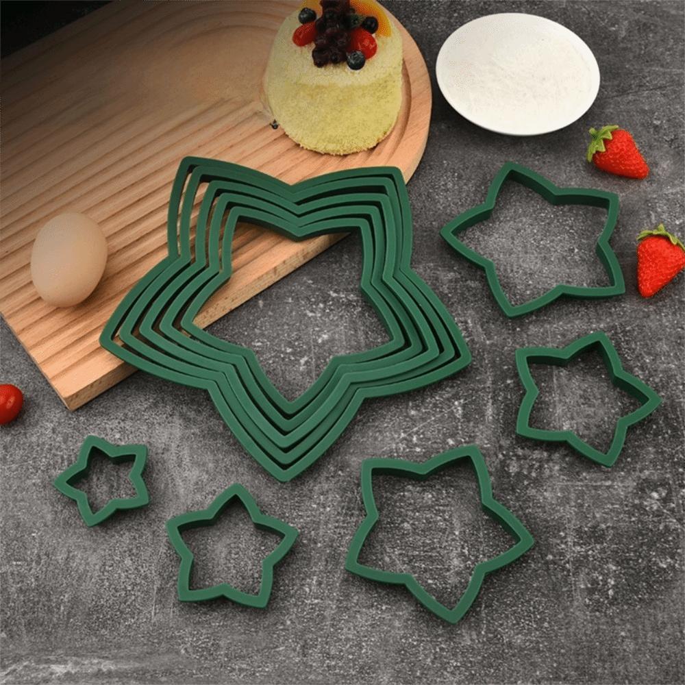 10 Piece Green Christmas Star Tree Cookie Cutters Plastic Biscuit Stamp Cookie Mold Cake Decorating