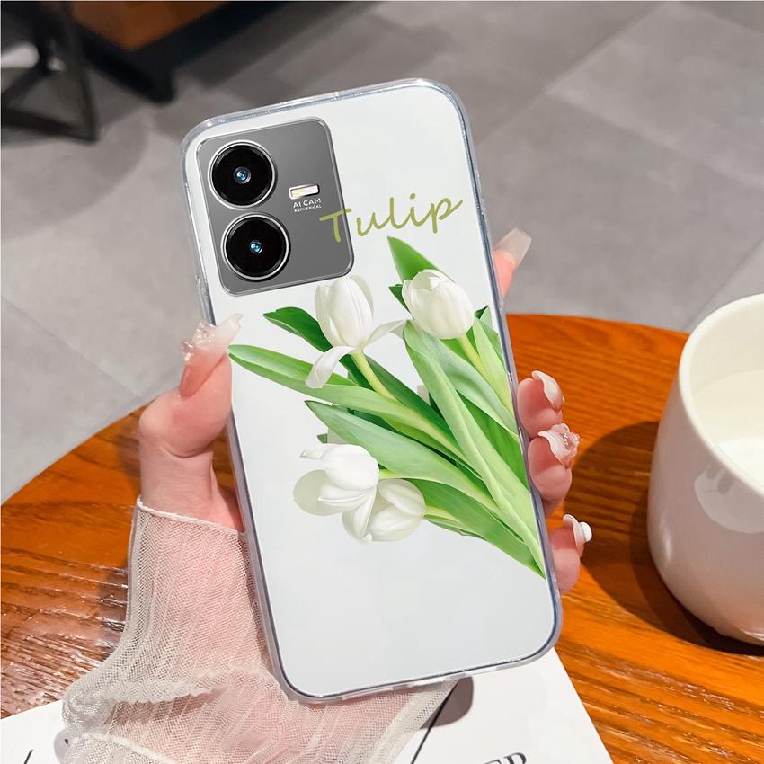 Для Vivo Y22S Y27 Y33 Y36 Y37 Y35 Чехлы для телефонов Красивый цветочный узор Защита камеры Прозрачный силиконовый Противоударный Защитный чехол Для Vivo Чехол