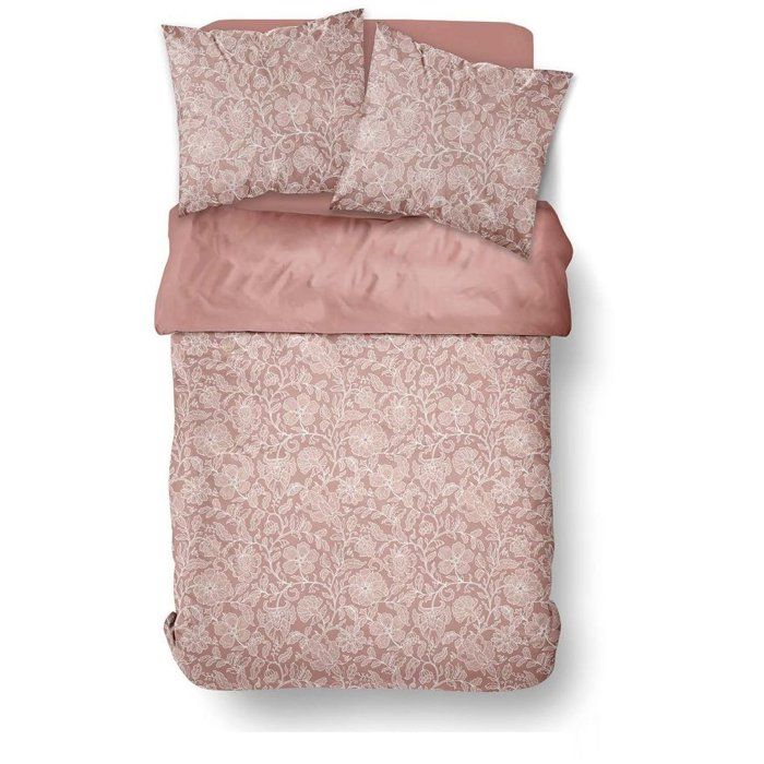 Parure de Lit - 240 x 220 cm - Coton Imprimé Floral Vieux Rose - TODAY SUNSHINE