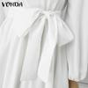 VONDA Женские платья больших размеров с однотонным воротником-стойкой и карманами с длинным рукавом