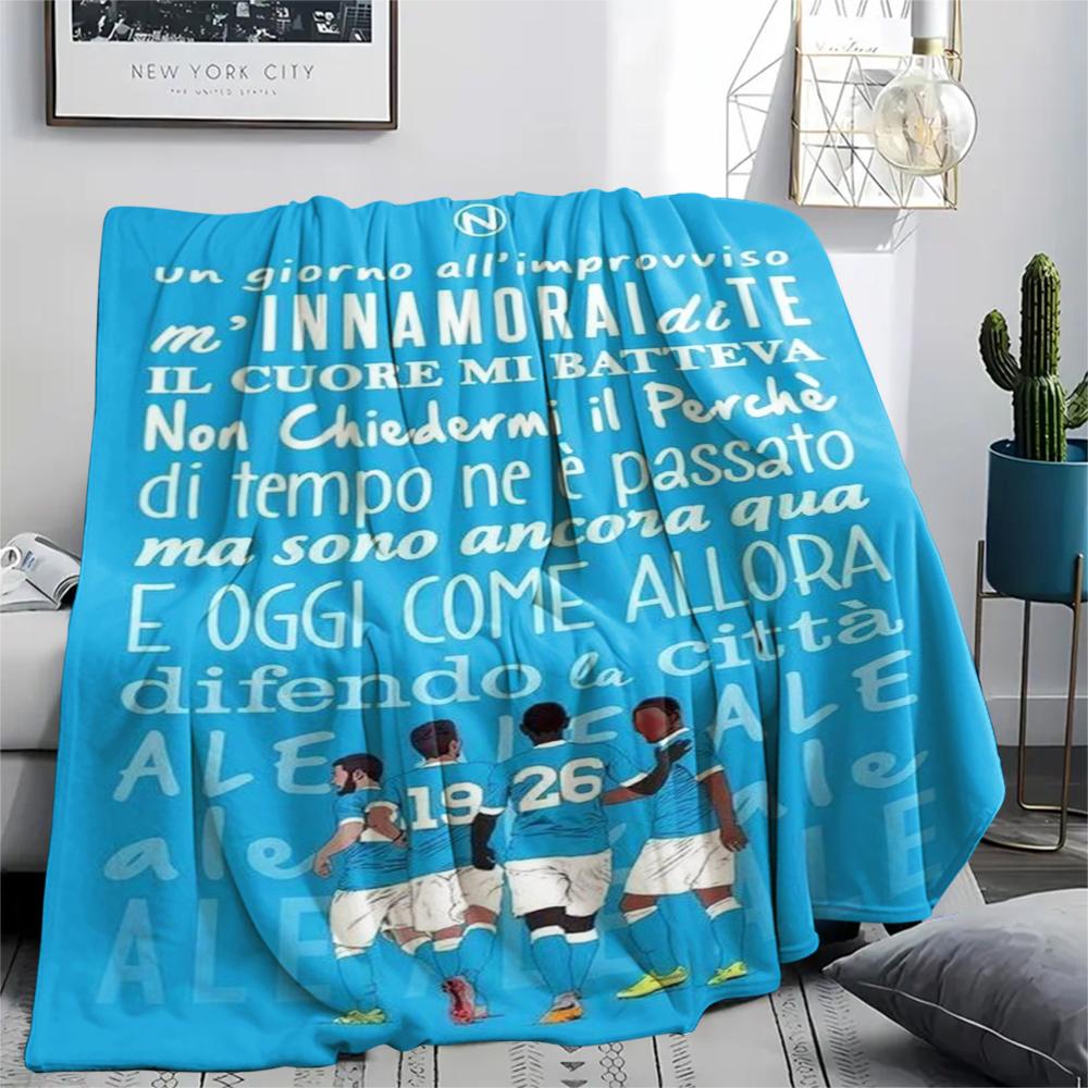 1PC Naples Football Print Flannel Blanket, High quality Comfortable for All Seasons, Home Decor, Warmth and Comfort, Perfect for Christmas Gifts 96