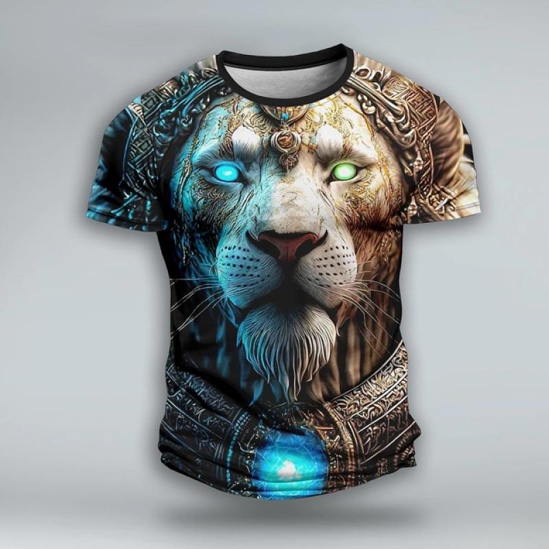 Летняя мужская футболка с животным принтом, повседневная одежда с короткими рукавами, модный уличный пуловер с круглым вырезом, мужские футболки большого размера