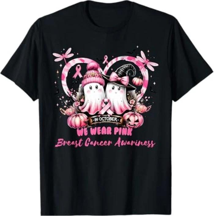 in October We Wear Pink Breast Cancer Heart Dragonflies T-Shirt