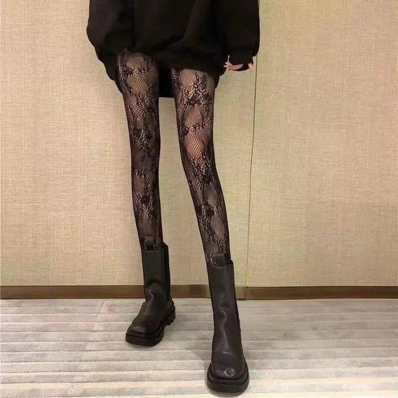 Brown Stockings Women'S Spring And Autumn Anti-Hook Bottoming Socks Summer Lace Retro Flower Jacquard Mesh Socks Beautiful Legs