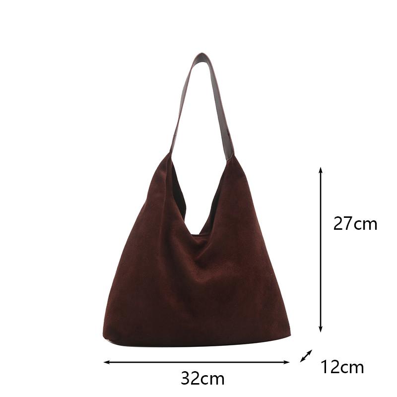 Yogodlns Vintage Women's Bag Large Capacity Suede Shoulder Bag Solid Color Simple Design Casual Commuter Shopper Tote