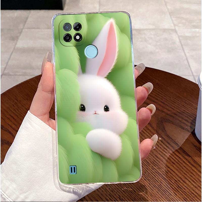 Чехол для телефона Realme C21 C21Y C25Y RMX3201 RMX3261 RMX3263 RMX3265 RMX3268 Прозрачный Роскошный Милый Любовь Кролик Забавный Мягкий Чехол